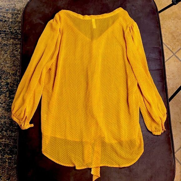 Xhilaration Yellow Polka Dot Long Sleeve Button Up Tie Front Blouse Top - Picture 2 of 6